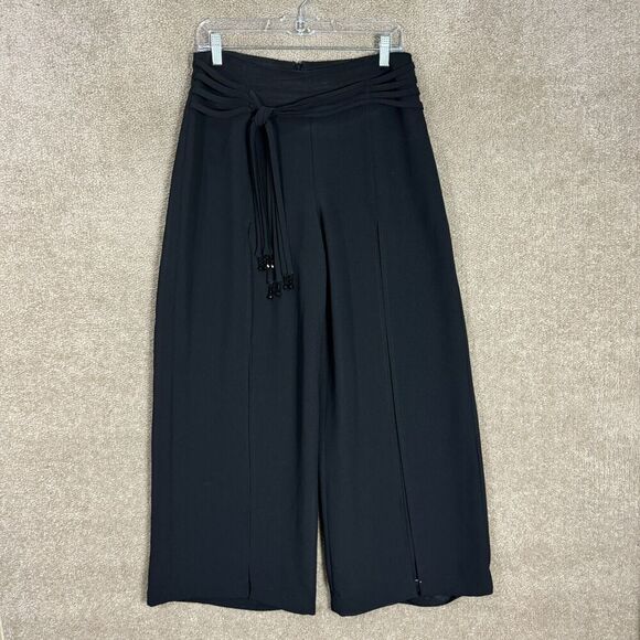 JS Boutique Palazzo Pants Womens Size 8 Black Wide Leg Flowy Crepe High‎ Waisted - Picture 1 of 12